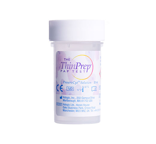 白い背景にホロジックの ThinPrep PreservCyt Collection Vials