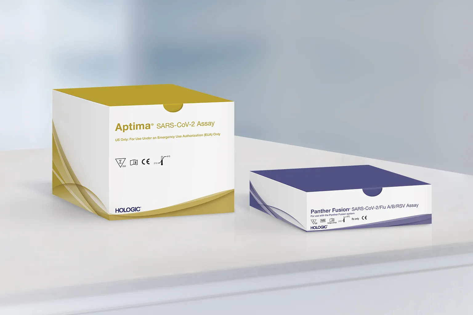 Multiple assay boxes in lab background