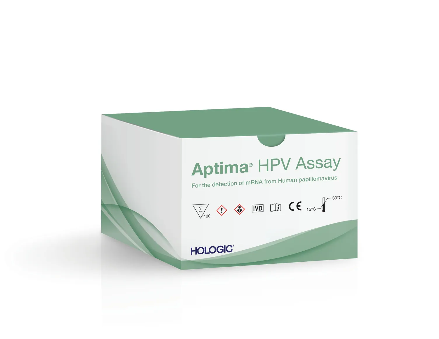 白い背景にアプティマ HPV の箱